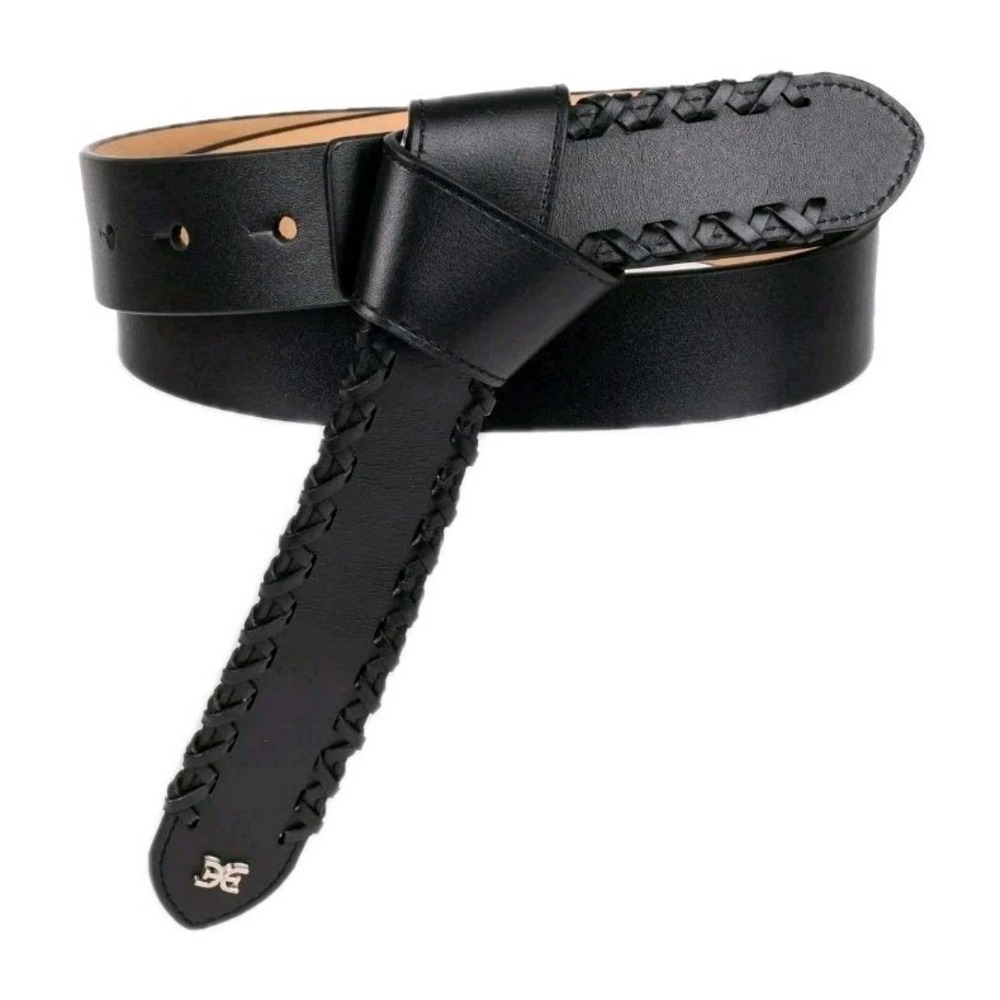 NWT Sam Edelman Faux Knot Tie Buckle Belt Black Leather Sz Small